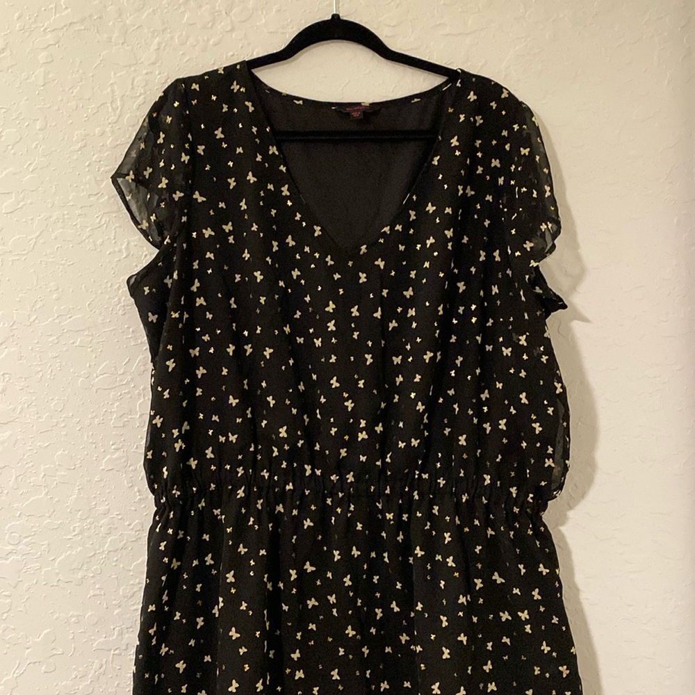Simply Be black dress with gold/tan butterflies size 18 made in India